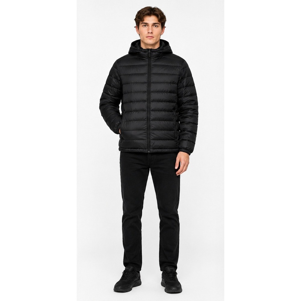 SOLARIS Black Packable Down Puffer Jacket Hooded XL Lightweight Winter Coat